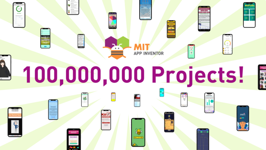 graphic depicting 100 million apps created with app inventor