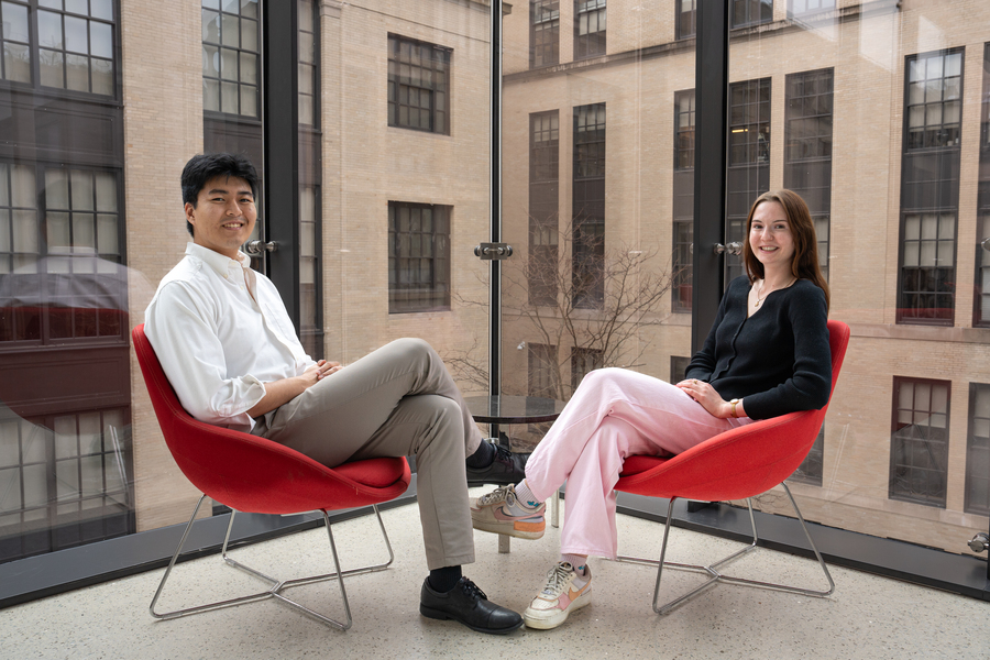 Kevin and Erin, students, posing